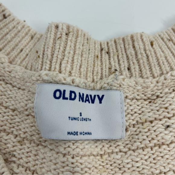Cream Tunic Length Chunky V-Neck Speckled Lagenlook Old Navy Sweater Small - Picture 5 of 5
